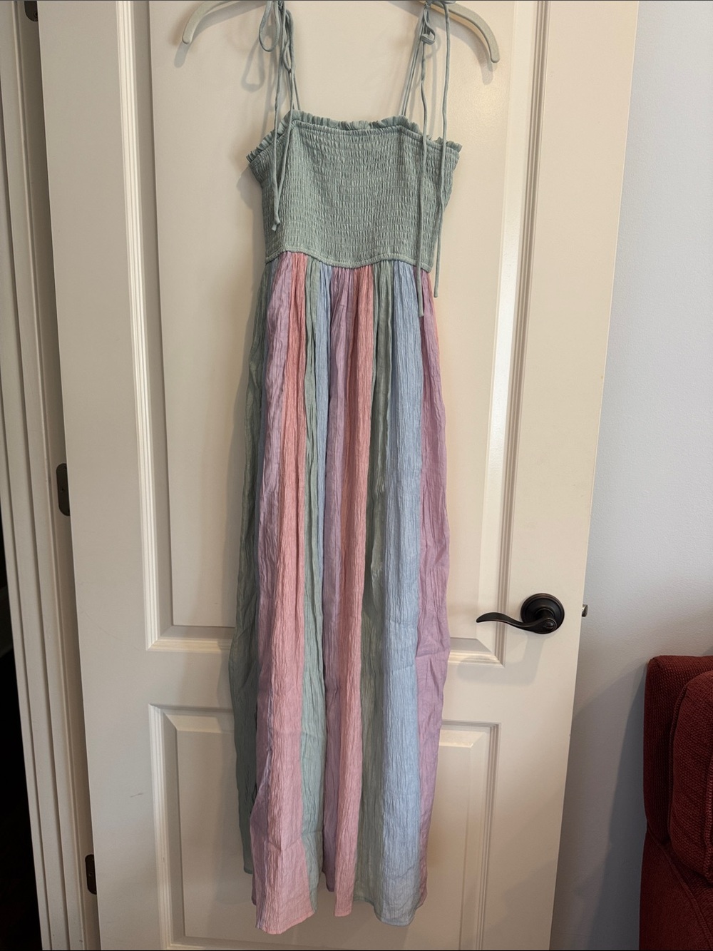 Pastel Stripe Maxi Dress with Smocked Bodice